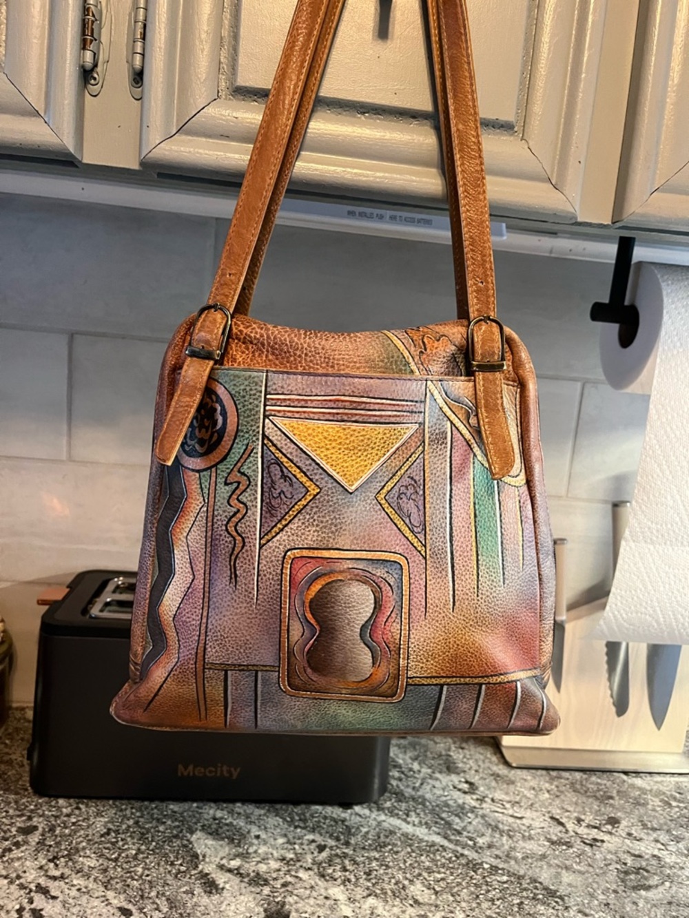 Anuschka Bag Purse Tote Handpainted Signed Colorful Abstract Design